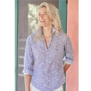 Frank & Eileen Barry Shirt Top White Pink Blue Floral Button-Down Women's Size M